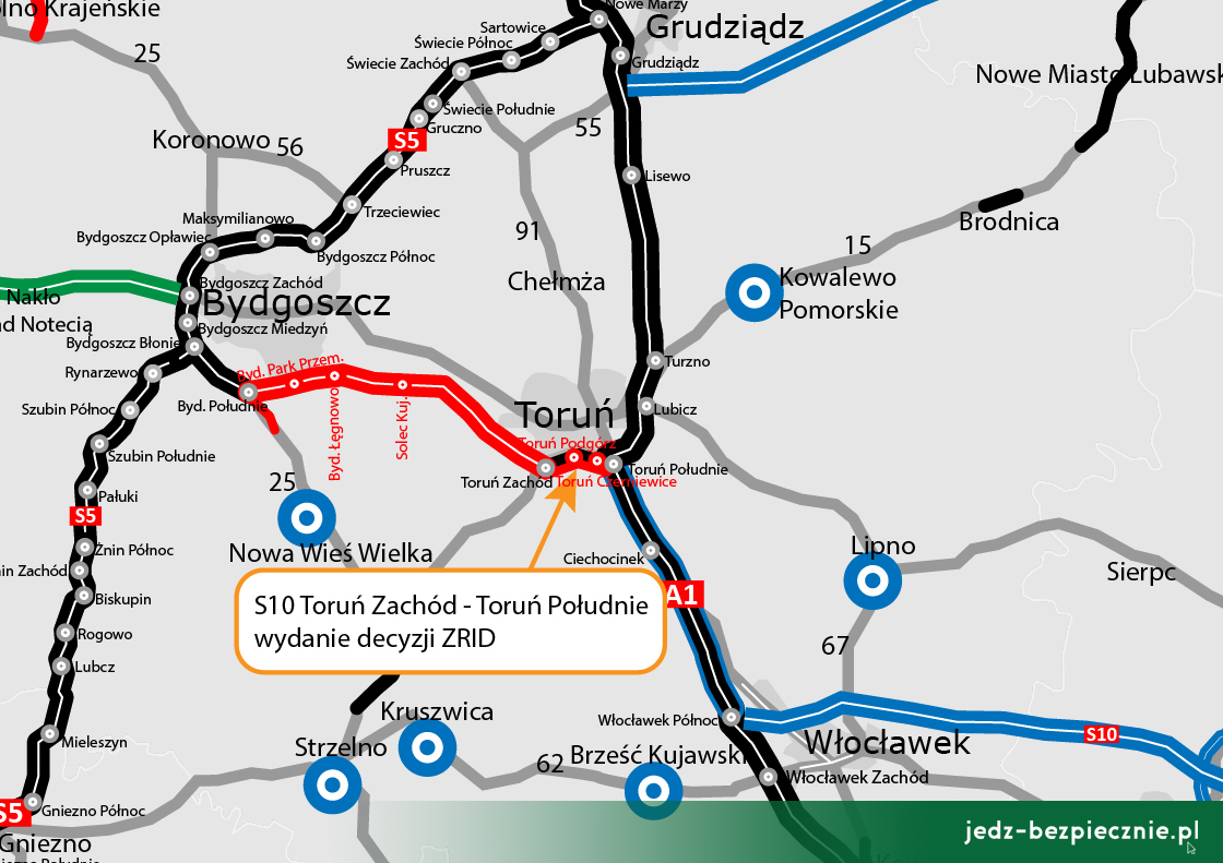 Wydanie Zezwolenia na realizację inwestycji drogowej S10 Toruń Zachód - Toruń Południe, woj. kujawsko-pomorskie | Jedź Bezpiecznie